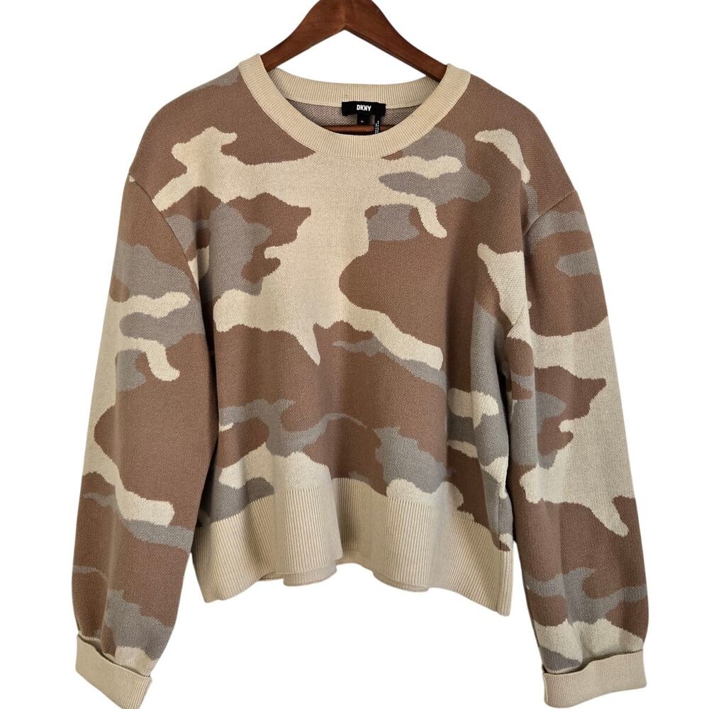 Earthy Grunge Gorpcore Military Streetwear DKNY Camo Cropped Crew Sweater XL